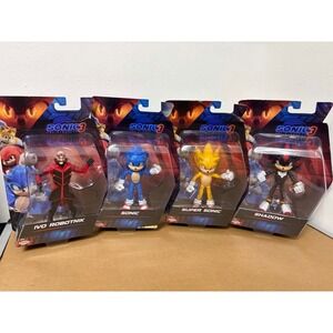 Sonic 3 Movie Jakks 5" Figure Set Sonic Shadow Super Sonic Eggman lot of 4 + 1